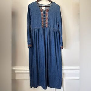 Vintage Denim Maxi Midi Dress Allison Gray Size 10 Cottage Grandma Core 80s 90s